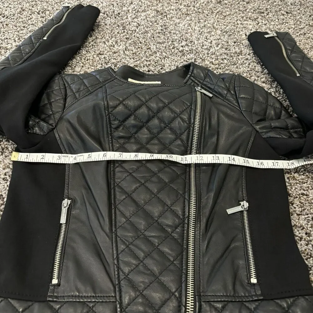 Michael Kors Lamb Leather Biker Jacket Small Black Zip Front Pockets Quilted - Picture 7 of 10